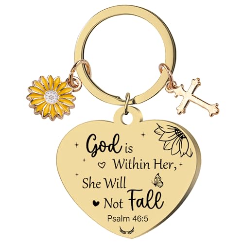 Sunflower Christian Gifts Keychain for Women - Inspirational Bible Verse