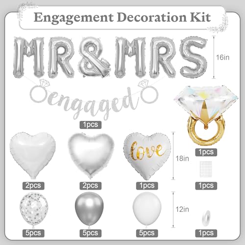 Image of Silver Engagement Party Decorations, MR and MRS Balloons Decor, Metallic