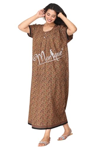 Image of Monique Brand 100% Pure Cotton Nighty for Woman | Floral Gown for Women Night Wear | Cotton Nighty for Women Stylish | Maxi for Women Cotton