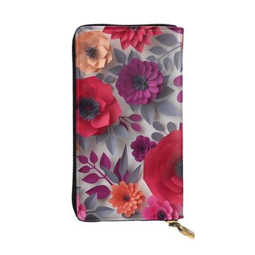 Portefeuille long en cuir à fleurs pour vos journées de bureau, shopping et voyages