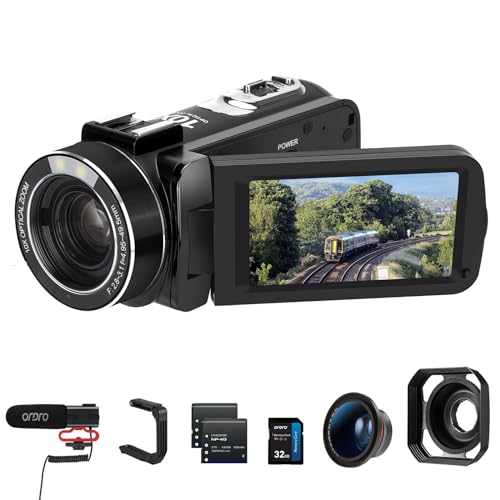 ORDRO 4K Digital Video Camera with Touch Screen & Batteries
