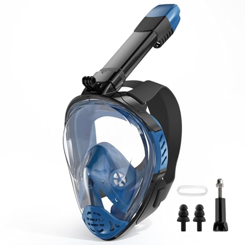 Full Face Snorkel Mask, Snorkeling Gear for Adults, Scuba Mask Diving Dry Top Snorkel Gear with Detachable Camera Mount, 180° Panoramic View Anti-Leak Anti-Fog Travel Package