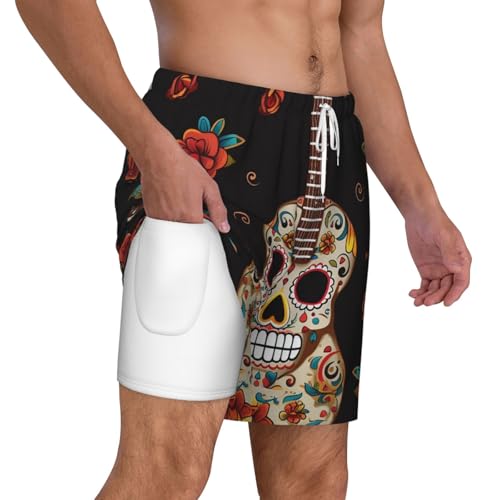 Men's Swim Trunks Quick Dry Board Shorts Guitar Pepper Sugar Skull Beach Shorts with Pocket Bathing Suits for Men2