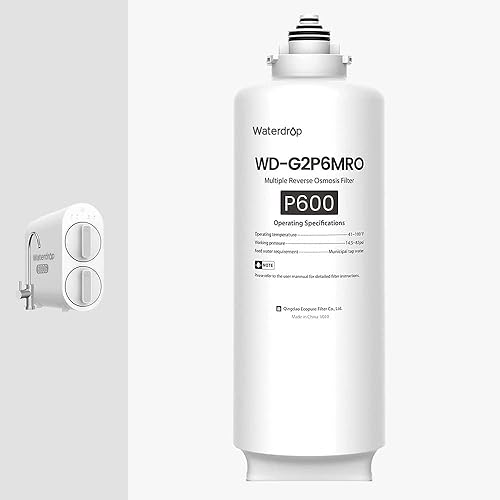 Miniatura 2 de Waterdrop Filtro WD-G2P600-RO, repuesto para sistema de ósmosis inversa WD-G2P600-W, vida útil de 2 años, reduce PFAS
