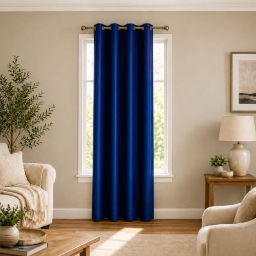 Image of Polyester Eyelet Door Curtain, Solid Plain Light Filtering Curtain for Bedroom, Living Room & Home Office, 7 Feet (84 x 48 Inch), Blue, Pack of 1