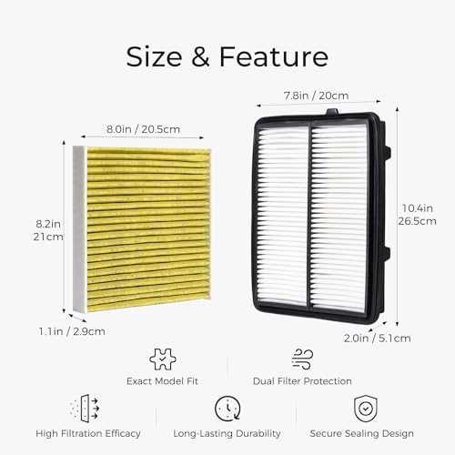 Image of 17220-5MS-H00 28113-L5100 Engine & Cabin Air Filter Set Compatible with Acura RDX L4 2.0L 2019-2025 Hyundai Tucson Santa Fe Sonata Kia Sorento Sportage
