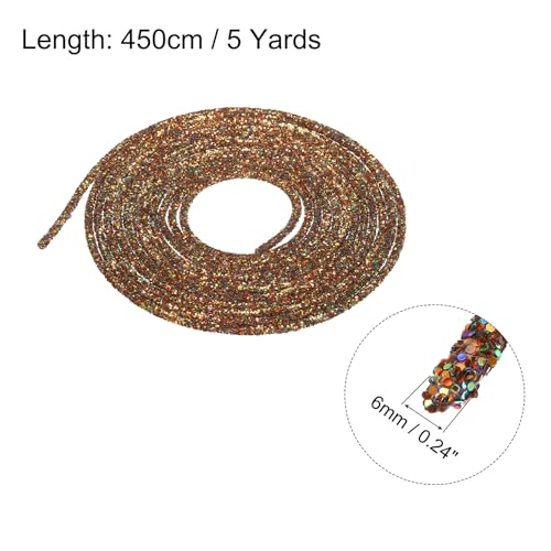 sourcing map 5 Yard 6mm 0.24 inch Glitter Sequins Rope Sequins Rhinestone Tube Cord for DIY Wedding Dresses Costume Clothing Shoes Jewelry Accessory Brown