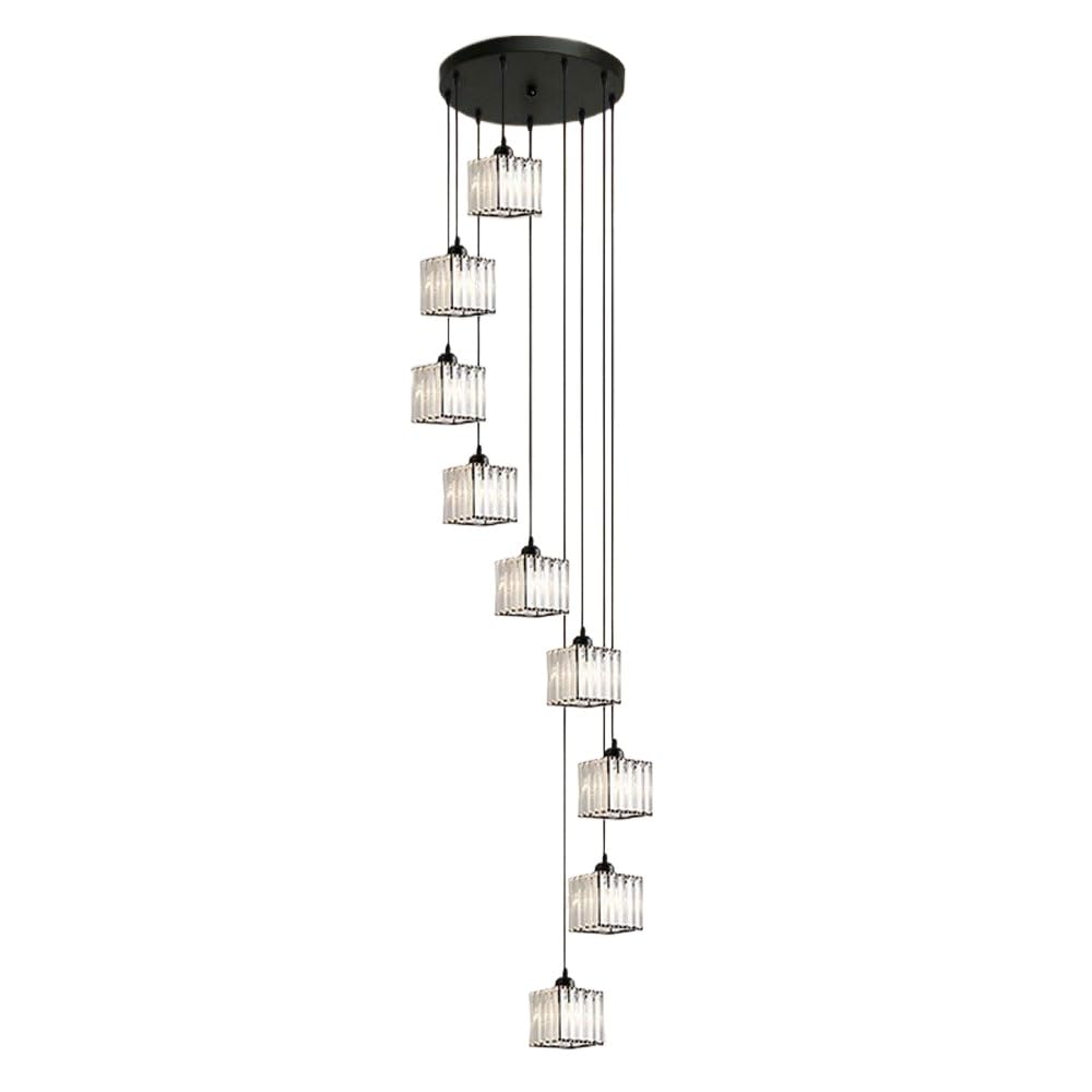 KXEcoLife 9 Lights Crystal Chandeliers, Long Pendant Light, Villa Square Spiral Suspension Glass Ceiling Lamps, for Foyer, Hallway, Entryway,Staircase Chandeliers(Black)
