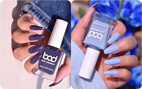 BAD COMPANY Nail Polish Set, No Toxin Nail Lacquer, Long Lasting, Chip Resistant Nail Paint Enamel COMBO Pack of 2 (10ml each X 2) (Blues)-image-37