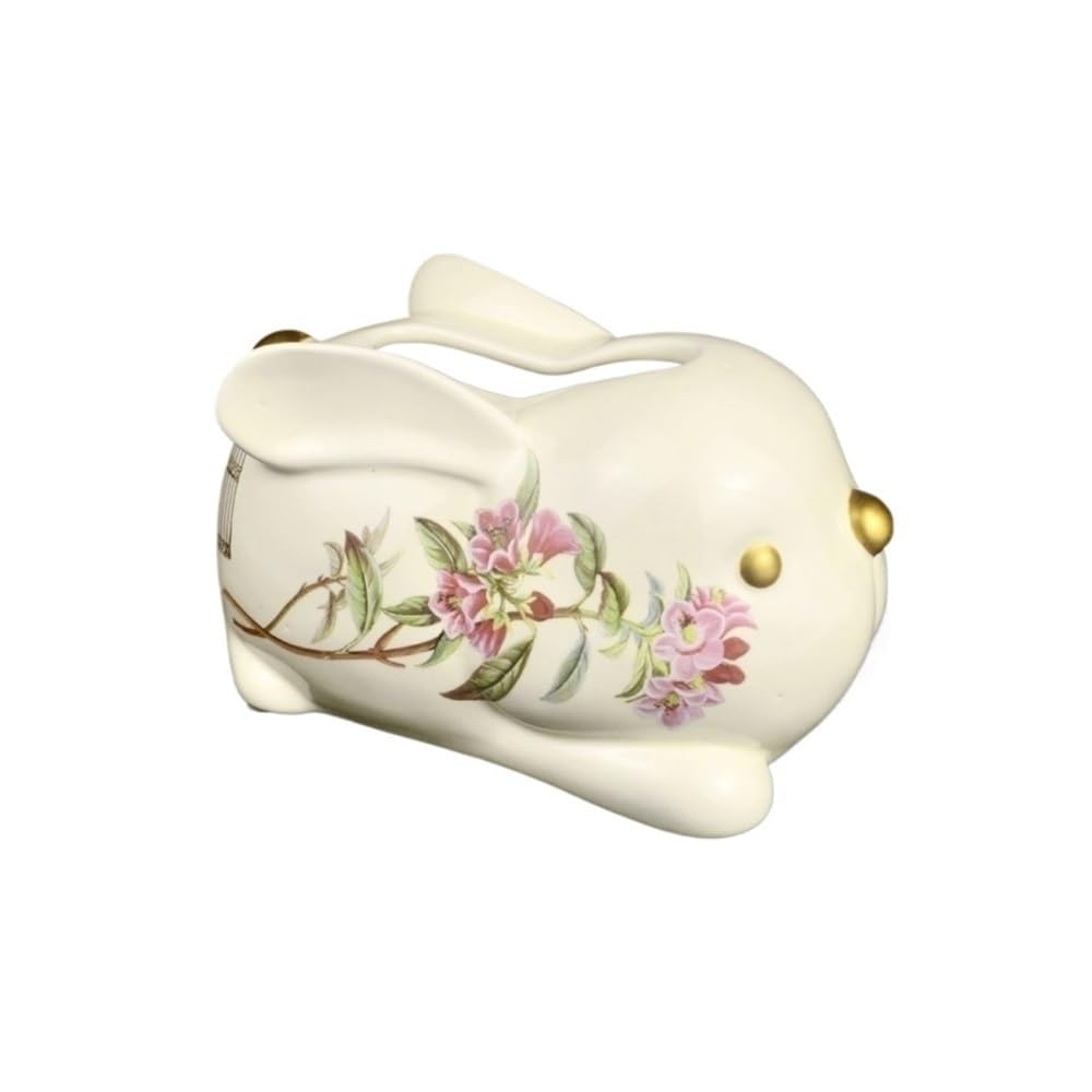 Tissue Holder Dispenser Ceramic Tissue Box Rabbit Shape Household Living Room with Flower Pattern Decorative Ornament for Living Room