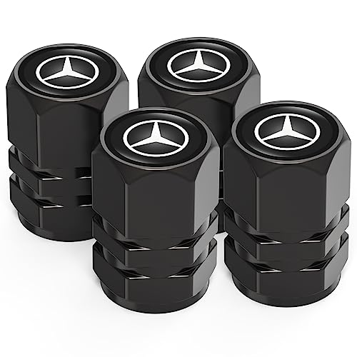for Mercedes Benz Valve Stem Caps, Alloy Car Tire Valve Caps Compatible with Mercedes Benz C E S M Serie CLK GLK GL AB AMG GLS GLE AMG, Black