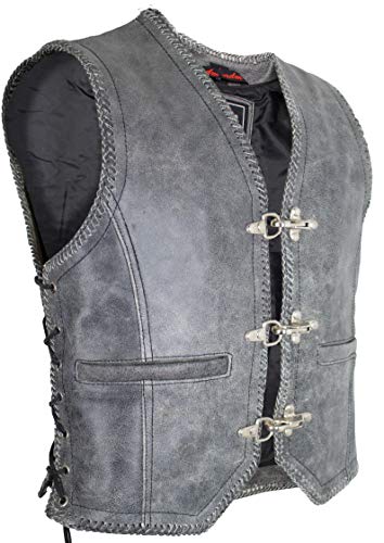 Men's Motorcycle Leather Vest in Gray2