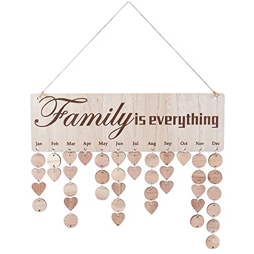 Bois Plaque de Tableau D'Anniversaire de Famille, Tableau de Calendrier de Rappel D'Anniversaire de Famille, avec 120 étiquettes en Bois, pour les Anniversaires Family Birthday Tracker Rappel Cover