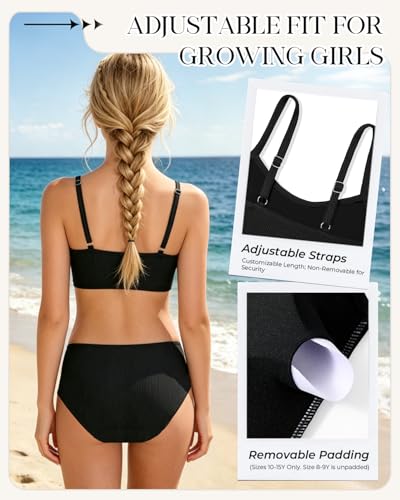 Image of Century Star Girls Ribbed 2-Piece Bikini Swimsuit - Fully Lined Modest Bathing Suit for Teens & Tweens