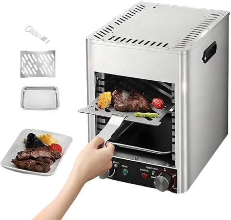 1700W Smokeless Indoor Electric Steak Grill, Commercial Broiler with Adjustable Temperature Control up to 1472°F, Ideal for Beef, Chicken & Vegetables, 4 Grilling Slots