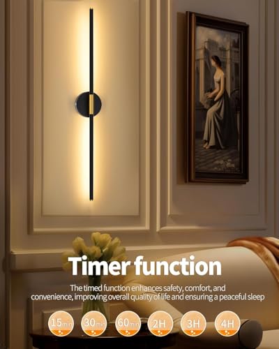 Image of 24 Inch Battery Operated Wall Sconce Set of 2, Dimmable Battery Sconces with Remote Control, 8000 mAh Rechargeable Sconces, 350 Rotate Modern LED Lights for Bedroom, Living Room, Black Gold