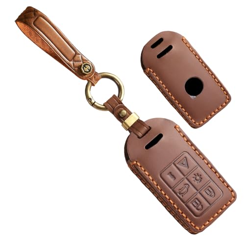 Porte-clés Volvo cuir marron 6 boutons : protégez votre télécommande des rayures