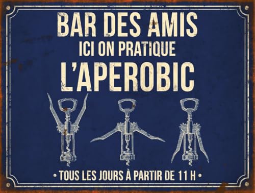 Jm-Déco Plaque Ici on Pratique l'apérobic en Aluminium Humour Rigolo Fun 15x20 cm