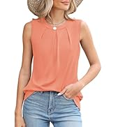 Micoson Women's Tank Tops Round Neck Pleated Sleeveless Shirts Summer Loose Fit Casual Top Busine...