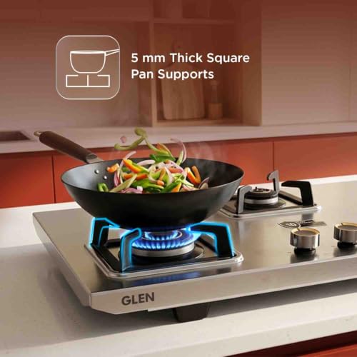 Image of Glen 3 Burner Stainless Steel LPG Gas Stove | Ultra Tuff Body | 10 Year Warranty on Burners & Gas Valve | 1 Jumbo Forged Brass Burner | Manual Ignition | 360 Revolving Inlet Nozzle | 1053UTTNDTSS