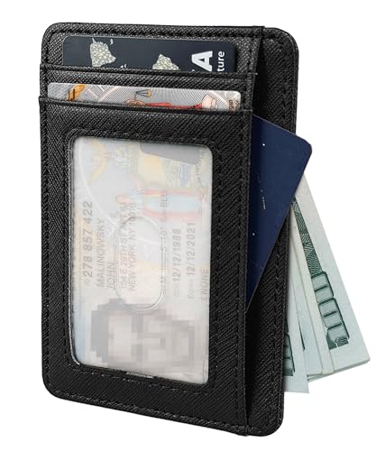 Personalized Initial Card Wallet - Deep 3D Embossed Floral Leather Slim RFID Blocking Holder, Ultra-Thin 0.8cm Custom Monogram Gift for Men & Women (A, Onyx Black)2