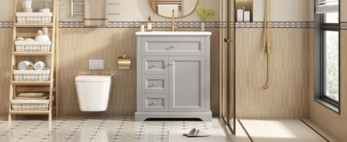Mueble de baño REXO gris contra la humedad con amplio espacio y lavabo 4
