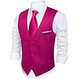 Barry.Wang Mens Hot Pink Formal Vest Striped Casual V-neck Slim Fit Suit Waistcoat Party