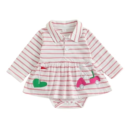 Newborn Baby Girl Golf Outfit Golf Onesie Romper Polo Dress Long Seeve Striped Bodysuit Infant Fall Clothes