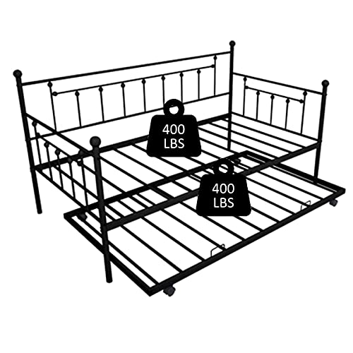 Gnixuu Twin Daybed With Trundle Metal Guest Bed Frame For Living Room,Bedroom,Apartment,Heavy Duty,No Box Spring Needed,Space Saving #TOP3