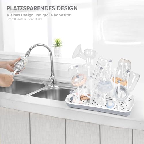 Termichy Trockenständer Babyflaschen, Abtropfgestell für Babyflaschen, Flaschen, grauSaugern, Bechern und Babyflaschen Zubehör, BPA-frei, Grau