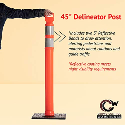 Trafford Industrial Set Of 2 45" Delineator Posts With Removable 10Lb Rubber Base, Reflective Collars - Black & Cortina Ez Grab Delineator 45" Post, 3" Hip Collars With 10 Lb Base #TOP2