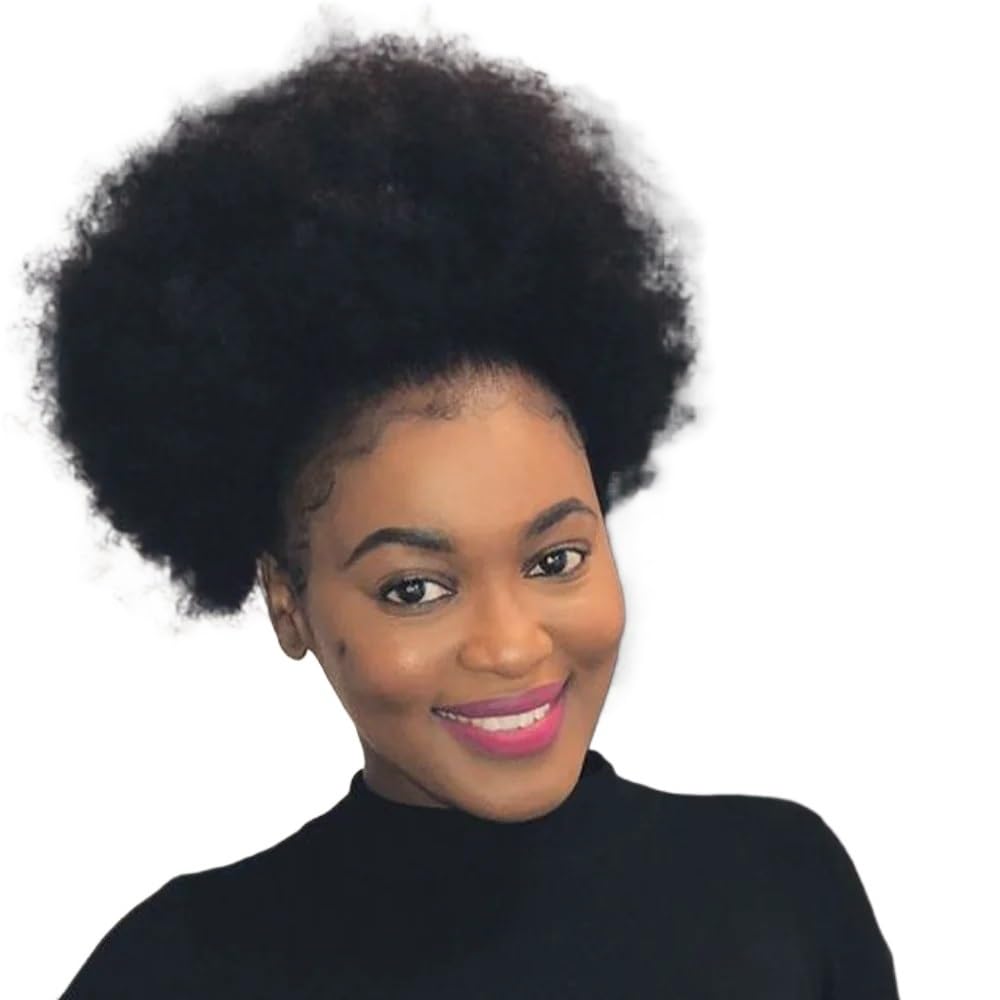 Peruka afro kucyk 10 cali z regulowaną koronką dla czarnej kobiety kręcone ludzkie włosy gładkie miękkie koński ogon peruka (T1B/30)