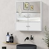 Bathroom Medicine Cabinet with Double Mirror Doors, Wood Hanging Wall Cabinet with Adjustable Shelf,...
