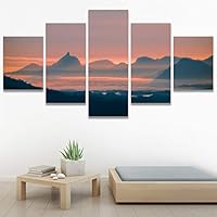 SIGNWIN 5 Panel Canvas Wall Art Orange Sunset for Home Decorations Ready to Hang - 60