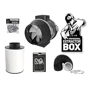 TRAFIKA AFZUIGER KIT 125mm/250m3h KOOLSTOFFILTER + LUCHTAFZUIGER TT 125 (2 snelheden) + 5 m COMBIDUCT + LIGHTHANGERS (5 kg) + KATROLLEN (64 kg) / AFZUIGER KIT/EXTRACTOR KIT 125/250