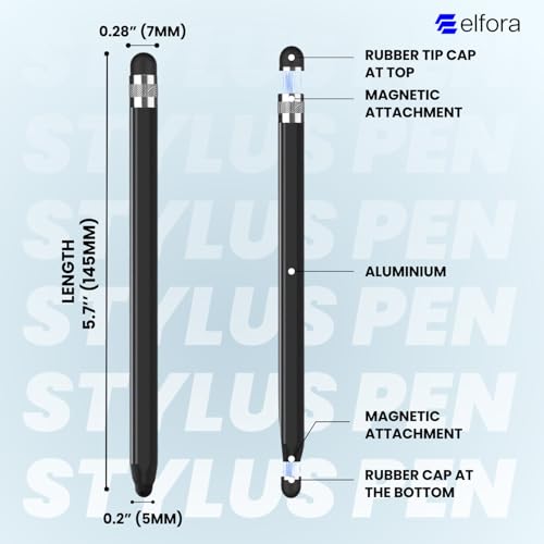 Image of Elfora 2 in 1 Tablet Stylus Pen for All Touch Screens Devices | Fine Point Tip | High Sensitivity & Precision Capacitive Pen with Compatible for iOS, Android, and Windows - Black