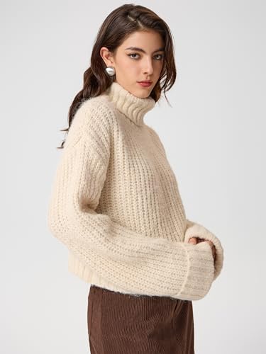 CIDER Turtleneck Sweater Women Long Sleeve Knit Pullover Tops Casual Solid Color Regular Fit Crew Neck Sweaters3