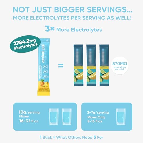 Image of Venture Pal Sugar Free Electrolyte Packet, Liquid Daily IV Hydration Powder | 5 Vitamins & 7 Electrolytes, Instantly Hydration Packets for Sports & Party Recovery, Vegan, Keto Friendly, 16 Sticks
