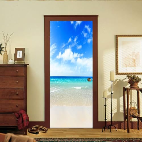 Pegatina Puerta Paisaje de Playa Murales Puertas Autoadhesivo Pegatinas para Puertas Paisaje de Playa Puerta Pared Mural 3D Interiores Decorativas Papel Pintado Pegatinas de Pared 85x200 cm m2459