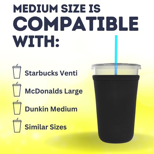 TahoeBay Iced Coffee Cold Cup Sleeve (4-Pack) Reusable Blank Neoprene Insulator Drink Sleeves 22oz - 24oz Beverage Holder for Vinyl Sublimation fits Dunkin\' Medium and Starbucks Venti (Black)