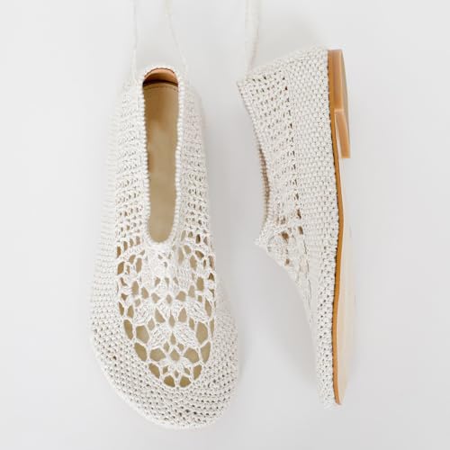 Knit Woven Mesh Ballet Flats for Women Breathable Slip On Lace Up Loafers with Openwork Design Lightweight Comfortable Casual Dressy Shoes3