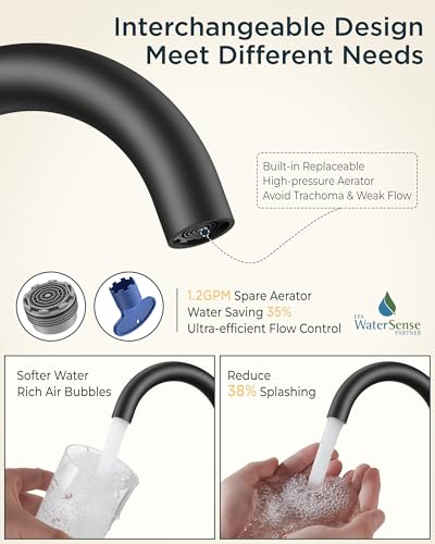 Image of FORIOUS 4 Inch Centerset Bathroom Faucet Black 2 Hole, Two Handle Matte Black Faucet for Bathroom Sink with Pop Up Dain, 24 inch Supply Line, and 360 Rotating Spout of 4 inch Vanity