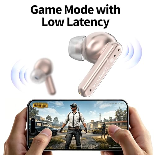 Image of SoundMAGIC T80BT ANC True Wireless Earbuds with Hi-Res Audio,Hibrid Active Noise Cancelling, ENC Call Clarity, 20H Playtime, IPX5 Waterproof, Ultra-Comfy Fit for Sports /Work /Gaming (Pink)