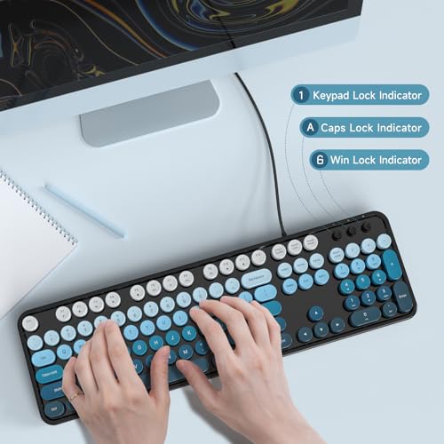 Image of Atelus Wired USB Computer Keyboard, Full-Size Retro Typewriter Keyboard with Numeric Keypad, Plug & Play for Windows PC Laptop Home Office (Black Blue)