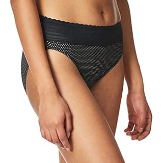 Warner's Women's No Pinching No Problems Lace Hi Cut Brief Panty, Black and Toasted Almond Pindot Print, X-Large