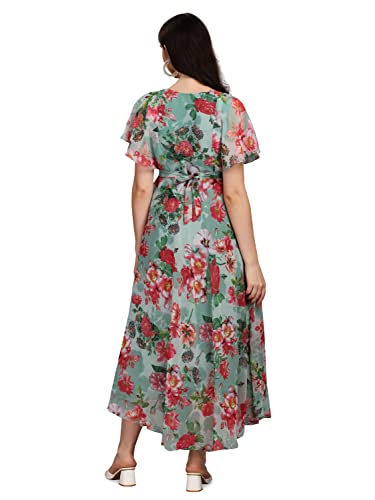 Image of Fashion2wear Women's Georgette Floral Digital Print Short Sleeve Full-Length Fit & Flare Long Gown Dress for Girls (LN-X9TQ-MN1D)