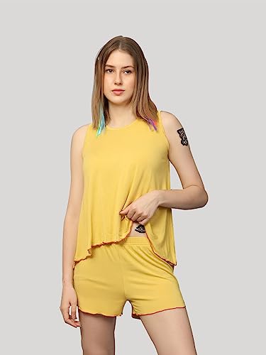 Image of Evolove Women's Micro Modal Round Neck Sleeveless Night Suit /Top & Short Set Super Soft Comfortable (Modal-Shorts Set)