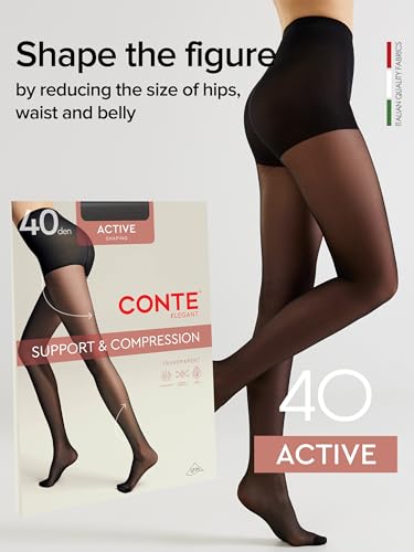 Image of Conte Women's High Waist Compression Pantyhose Tights with Control Top Active 40 Denier
