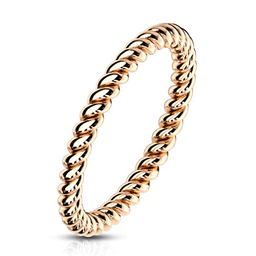 Paula & Fritz® Damenring 2mm schmal geflochten als Vorsteck-Ring Silber Gold Rose-Gold Edelstahl gedrehtes Seil R-M6957R_80