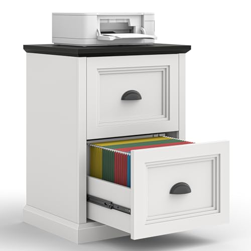 Halitaa-Vertical-File-Cabinet-Filing-Cabinet-with-2-File-Drawers-Farmhouse-Small-File-Cabinet-Fits-LetterA4-Size-Wooden-Printer-Stand-Under-Desk-Cabinets-for-Home-Office-White-and-Black Halitaa Vertical File Cabinet, Filing Cabinet with 2 File Drawers, Farmhouse Small File Cabinet Fits Letter/A4 Size, Wooden Printer Stand, Under Desk Cabinets for Home Office, White and Black - Image 1
